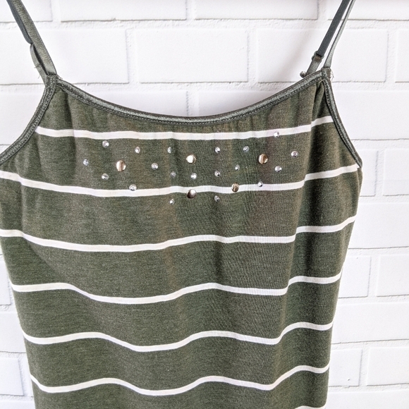 Green White Striped Bronze/Silver Sequins Camisole Women's Medium - Picture 2 of 4
